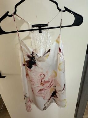 White House Black Market Floral Lace-Back Silk Cami - White with Pink & Yellow